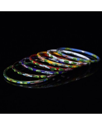 Bracelet de style ethnique classique cloisonné de Pékin, en cuivre traditionnel émaillé et poli, ensemble de sept bracelets