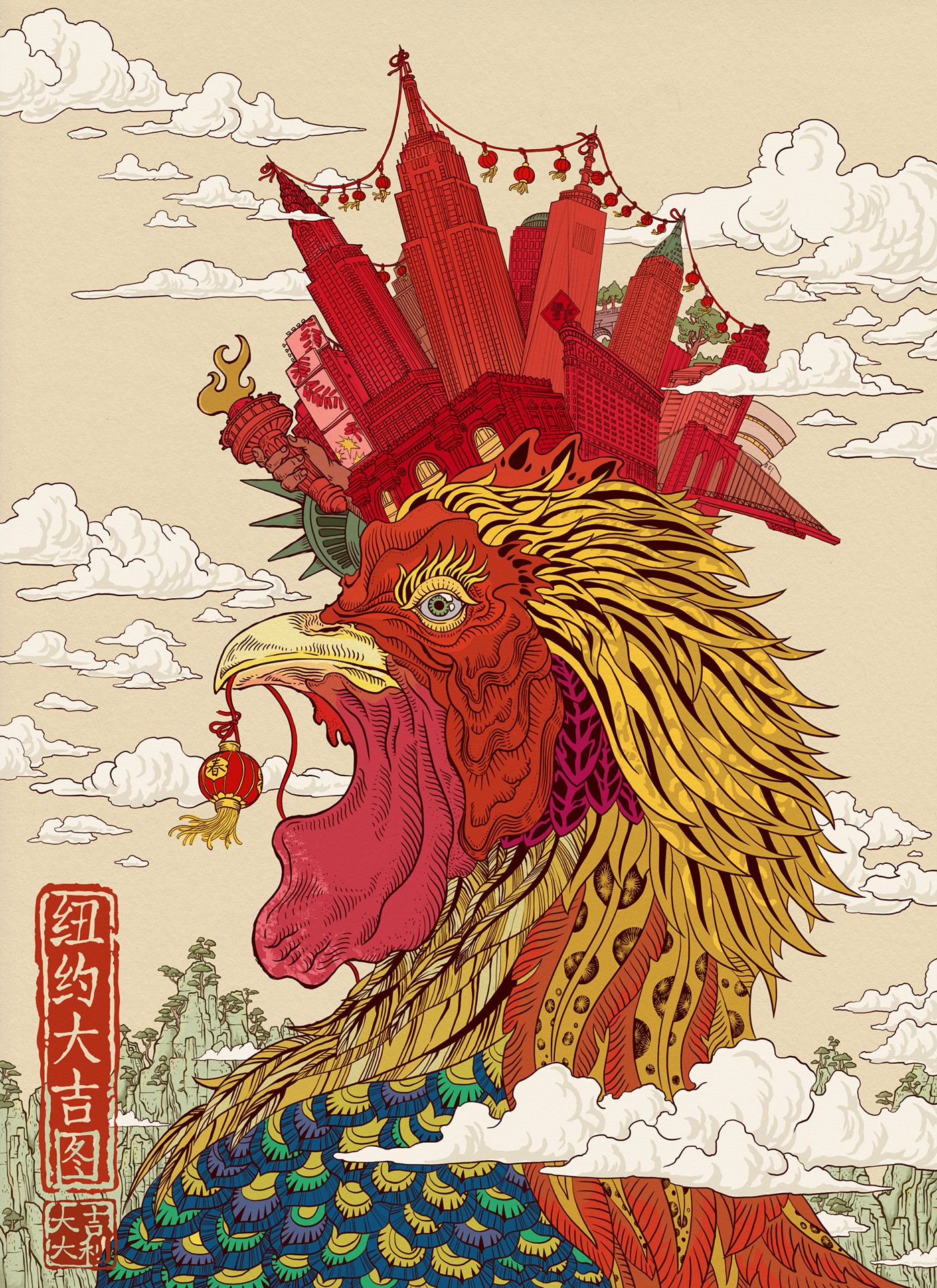 中国风图案鸡