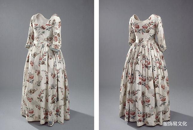 大花朵棉质连衣裙 英国服饰,1780 年代