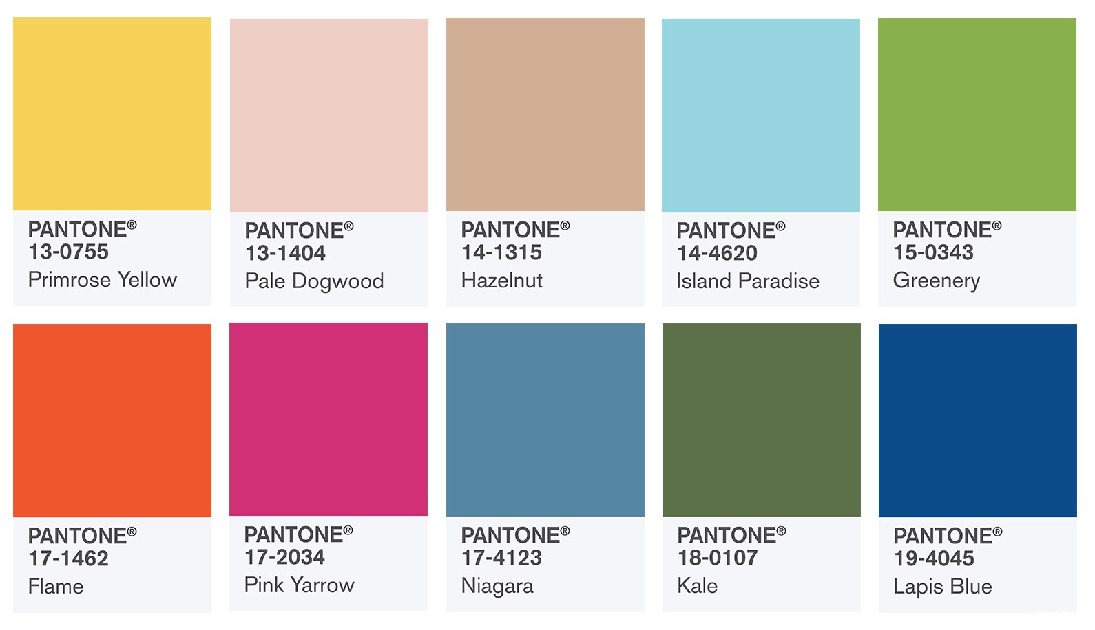 Pantone Institute 的色调预测示例(2017 年秋冬)。