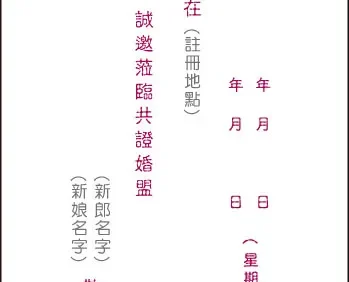 喜帖内容、喜帖内文：以新人名义发出喜帖的内容